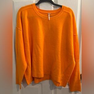 Free People Orange Crew Neck Sweater- L in Bright Orange
